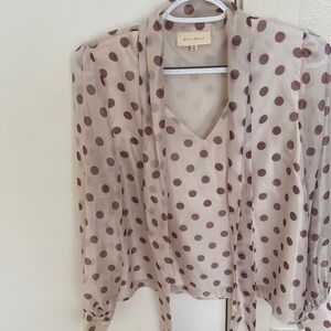 MELLODAY  Blouse with Polka Dots - Cream and Brown